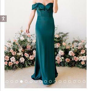 Revelry Bridesmaid Dress, Bardot in Satin Gold Champagne